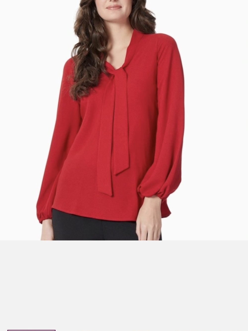 Kasper Red Tie-Neck Long Sleeve Blouse